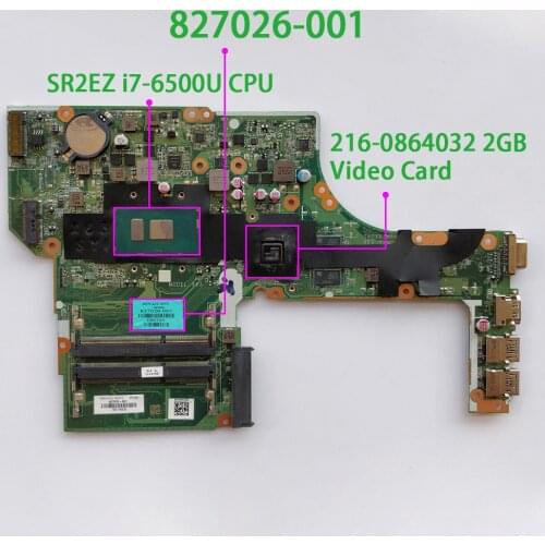 827026-001 827026-601 DA0X63MB6H1 w i7-6500U CPU w 2GB Graphics for HP ProBook 450 470 G3 NoteBook PC Laptop Motherboard