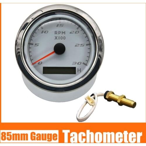 85mm Car Boat Tachometer + M16/M18 Sensor With LCD Hourmeter 3000 RPM Tachometer Toerenteller 12V/24V Red Backlight Meter Gauge