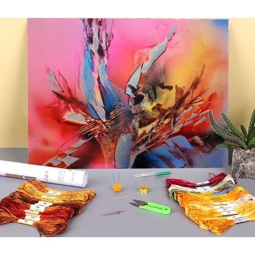 Abstract Pink Printed Fabric 11CT Cross-Stitch Embroidery Kit DMC Threads Sewing Hobby Craft Knitting Wholesale Design