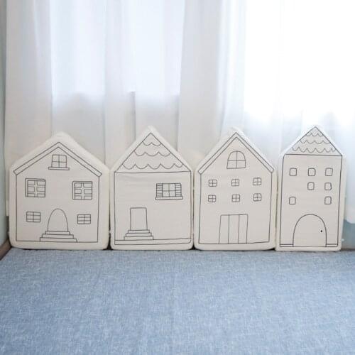 4pcs Baby Bed Bumper Protective Pillow Nordic House Shape Design Bumper Pad Crib Around Protection Baby Bedding Set Best Gift