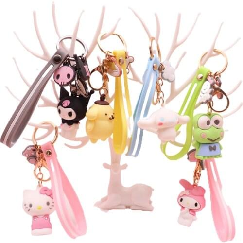 Kawaii Sanrio Keychain Anime Cartoon Kitty Kuromi My Melody Cinnamoroll Cute School Bag Pendant Doll Car Key Chain Gift For Kids