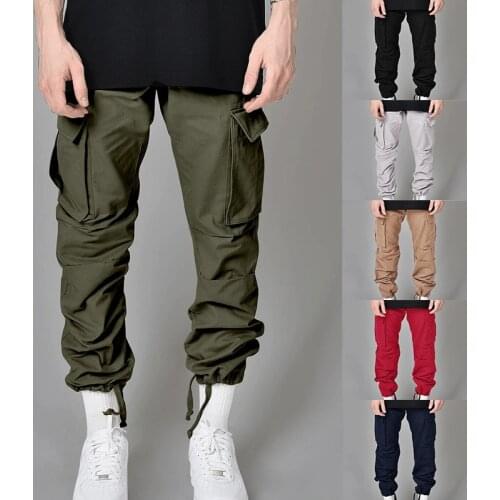 Men Cargo Pants Ribbons Multi-Pocket Harem Joggers Fashion Harajuku Sweatpant Male Hip Hop Casual Harem Tide Mens Trousers 3XL