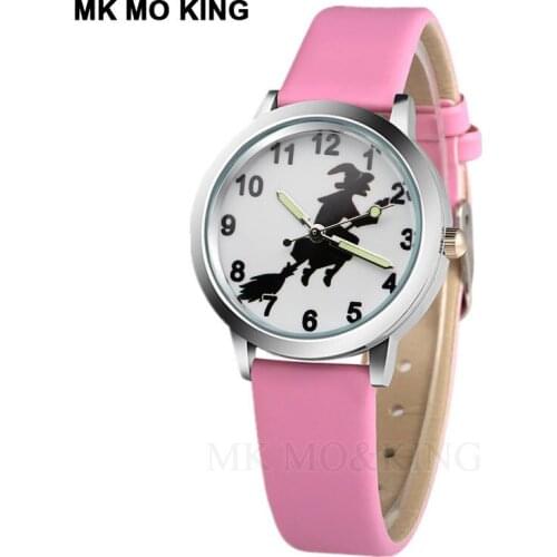 New Fairytale Witch Cartoon Kids Wristwatch Boy Fashion Quartz Clock Casual Girl Pink Leather Watch Kids Birthday Gift