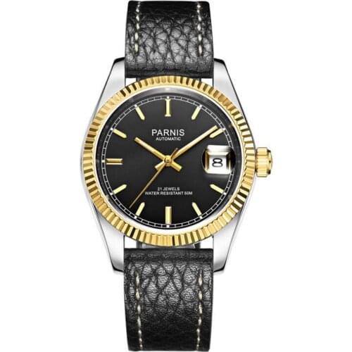 Parnis Royal Seriers Luminous Mens Leather Watchband Fashion Big Dial Dual Calendar Automatic Mechanical Watch Wristwatch