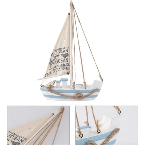 1PC Wooden Sailboat with LED Adornment Mediterranean Style Sailing Boat Model Craft Home Room Decoration (Without Battery)