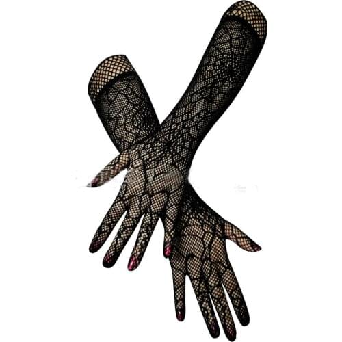 12PC/ LOT Black long Sexy spider Disco dance performance costume party fishnet mesh long gloves