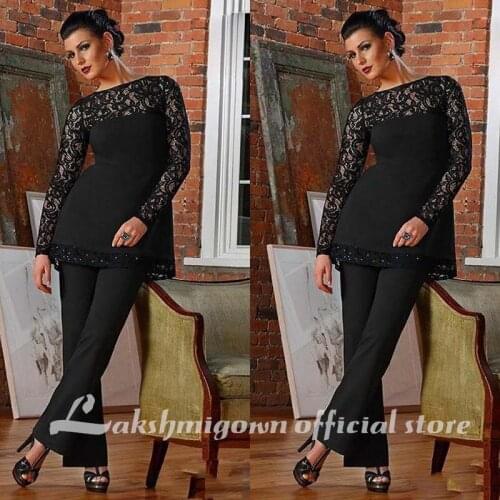 Elegant black Mothers of Pants Suits Lace Long Sleeves Mother of the Groom Gowns abiti da cerimonia Madre de los vestidos