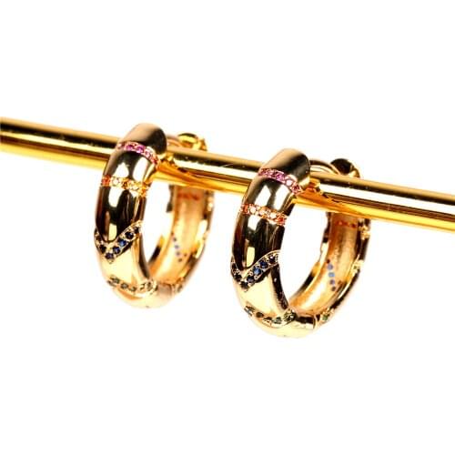 EYIKA Vintage Ethnic Pattern Rainbow CZ Small Hoop Earring Trendy Gold Color Circle Earring for Women Charm Zircon Jewerly Gifts