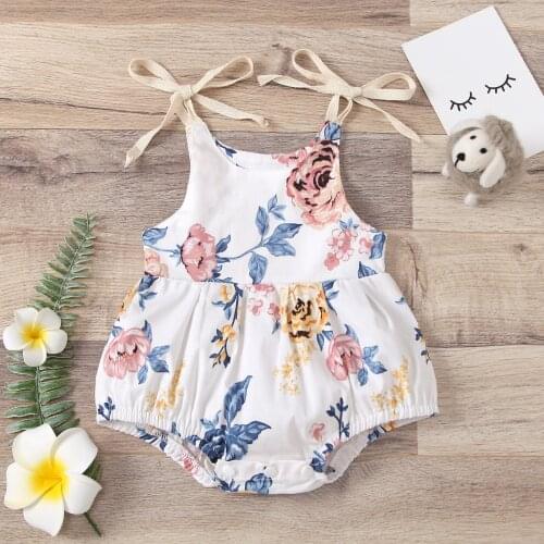 Summer Newborn Baby Girls Floral Rose Cute Bottom Romper Sleeveless Jumpsuit Infant One-pieces Suspender Outfit 0-24Month Clothe