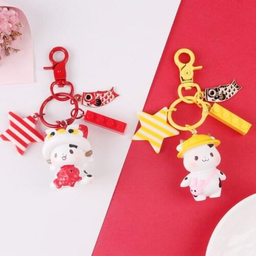 Girls Cute Keychain Lucky Three-dimensional Cow Animal Star Series Resin Bag Pendant Jewelry Accessories Gift Wholesale