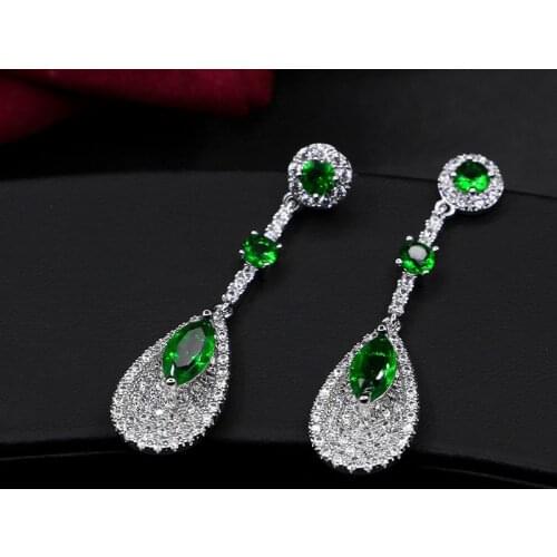 Fashion Big Marquise Shape Green Cubic Zirconia vintage green earring for women with broken cubic zirconia