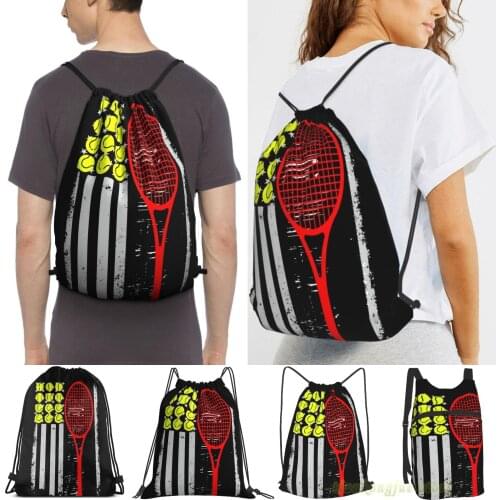 Men Outdoor Travel Drawstring Backpack Bags Vintage Tennis American Flag Usa Women 2021 Sports Travel Bag Fitness Swimming Bag