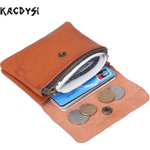 Genuine Leather Retro Men Wallets Mini Women Coin Purse Short Real Cow Leather Small Money Pocket Male Coin Pouch ID Card Holder