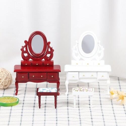 1 set 1:12 Dollhouse Furniture Wooden Dresser Stool Set for Doll House Bedroom Decor