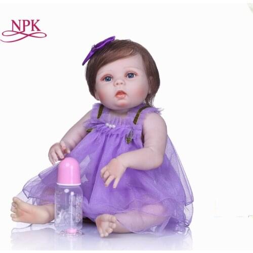NPK 22" Girl doll reborn full body silicone reborn babies enter water with pacifier bottle bebe alive reborn bonecas kids gift