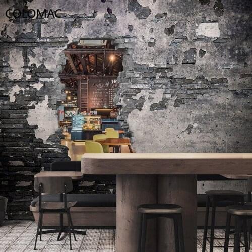 Colomac Custom Horror Haunted House Wallpaper Retro 3D Shabby Cement Brick Pattern Escape Room Decoration Design Mural Dropship