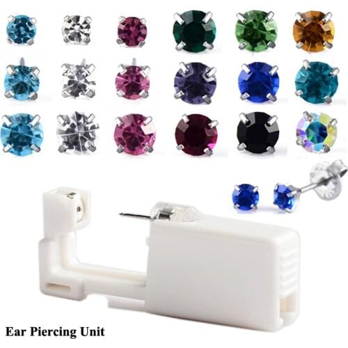 1Unit Disposable Device Machine Tools Piercing NO PAIN Safety Sterlised Easy Ear Piercer Sterile Bezel Zircon Crystal Ear Stud