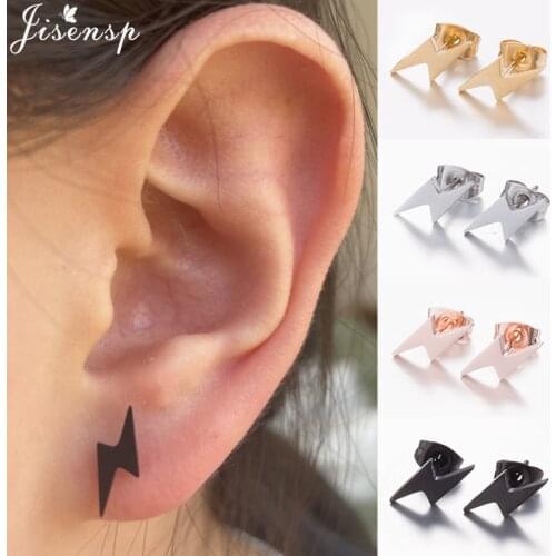 Punk Minimalist Thunder Earrings Vintage Lightning Bolt Stud Earrings for Women Men Stainless Steel Jewelry Pendientes Hombre