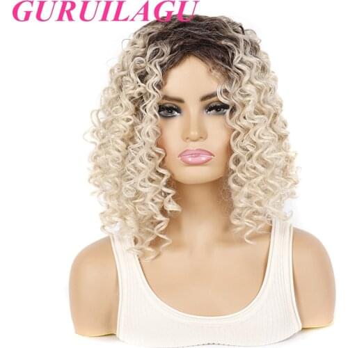 GURUILAGU Deep Wave Synthetic Hair Wigs for Black Women Cosplay wig Ombre Blonde Wig Heat Resistant Fiber Natural Short Bob Wig