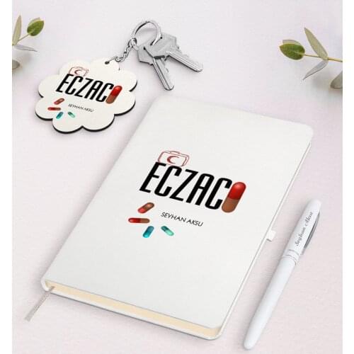 Personalized Pharmacist White Notebook Pen and Keychain Gift Seti-3 Reliable Quality Gift Casual Design Moment Special Day