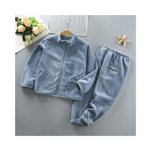 2020 childrens flannel pajamas suit coral velvet girls boys autumn and winter thickened home wear set kids clothes wholesale