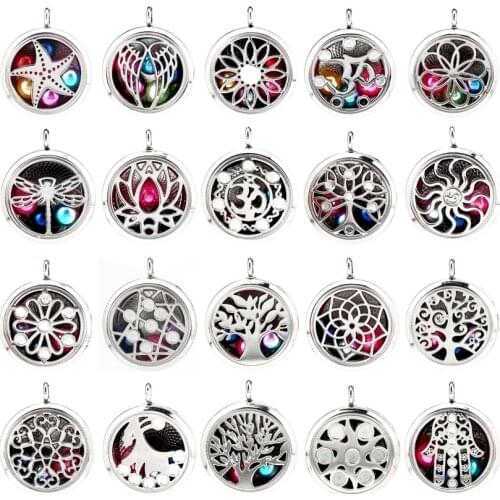30MM Essential Oil Diffuser Pendant Mixed 20styles Perfume Lockets Lotus Flower Yoga Floating Magnetic Pendants