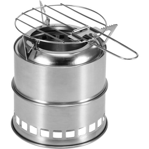 Portable Folding Camping Stove Outdoor Cooking Wood Burning Stove with Alcohol Tray and Grill Net Hiking Backpacking Picnic BBQ