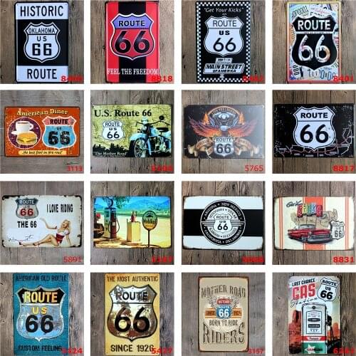 Shabby Chic Vintage Style Metal Signs of Mother Road Route 66 Born To Ride The Most Authentic Since 1926 Garage Bar Decoration