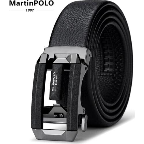 MARTINPOLO Men Belt Genuine Leather Belt Male Waist Cowhide Strap Automatic Buckle black Belts For men cinturon hombre MP3301P