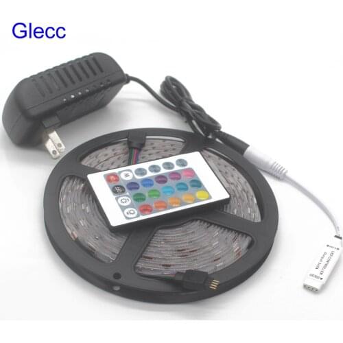 RGB LED Strip Light SMD5050 2835 5m 10m 15M No Waterproof leds tape diode ribbon LED Lamp Controller AC 220V DC 12V adapter set