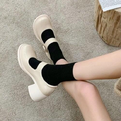 Sianie Tianie 2021 Spring Patent PU Leather Round Toe Girls Mary Janes Shoes Cute Japanese Lolita Women Chunky High Heels Pumps