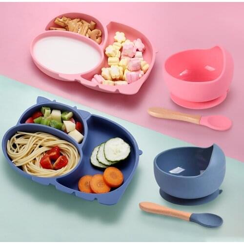 Baby Silicone Bowl Feeding Dishe Set Childrens Tableware Waterproof Suction Bowl With Spoon BPA Free Kitchenware For Baby Stuff