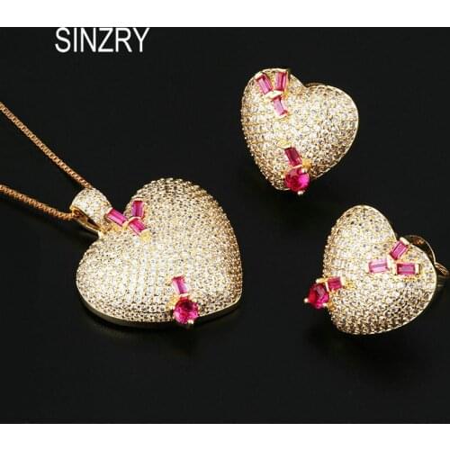 SINZRY original shinning cubic zirconia heart shape creative pendant necklace earring jewelry set for women
