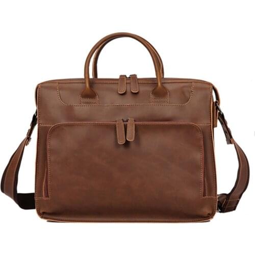 Women Men Leather Shoulder Bag Large Capacity 14 Inch Laptop Briefcase Bags for Documents Messenger Bag Vintage Leather Business