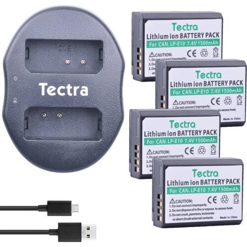 Tectra 4pcs LP-E10 LPE10 Replacement Li-ion Bateria + USB Dual Charger for Canon 1100D 1200D 1300D Rebel T3 T5 KISS X50 X70