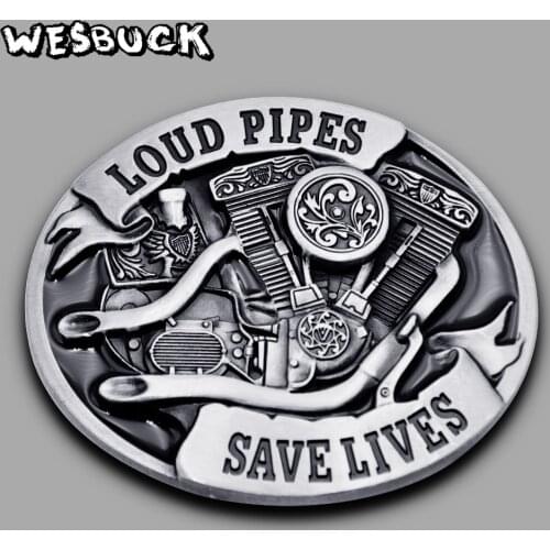 WesBuck Brand Motorcycle Engine Metal Belt Buckle, Silver Oval Belt Buckle With PU Belt