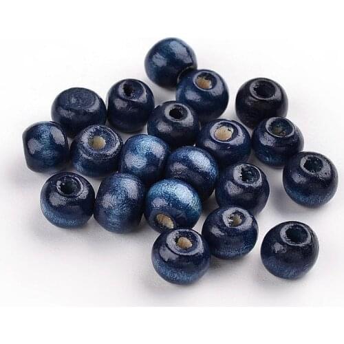 Jewelry Beads Dyed Wood Beads, Round, Lead Free, MarineBlue, 8x7mm, Hole: 3mm