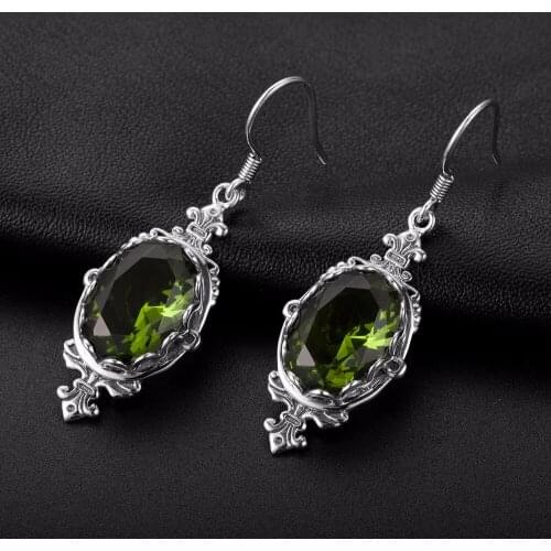 Peridot Womens Earrings Palace Style Jewelry Drop Earring Tourmaline CZ Gift for Sister Euro Court Sterling Silver 925 Jewelry