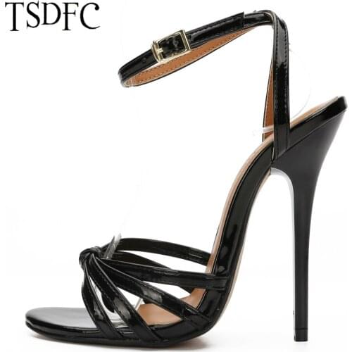 2021 Womens Sandals Pumps 13cm Super High Heels Sexy Stilettos Cross Dresser Straps Shoes Patent Leather Plus Size US 13 14 15