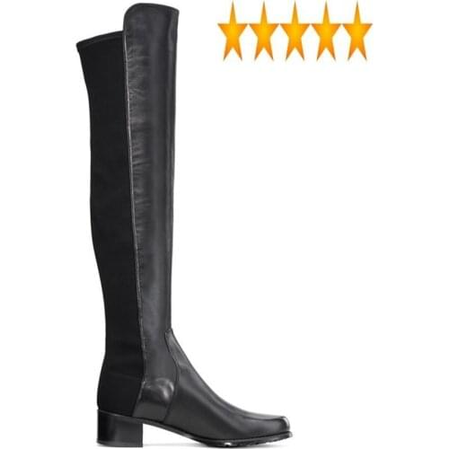 Women Over The Sexy Knee Luxury Runway Sheepskin Long Boots Shoes Street Winter Thick Heel Stretch Botas Mujer