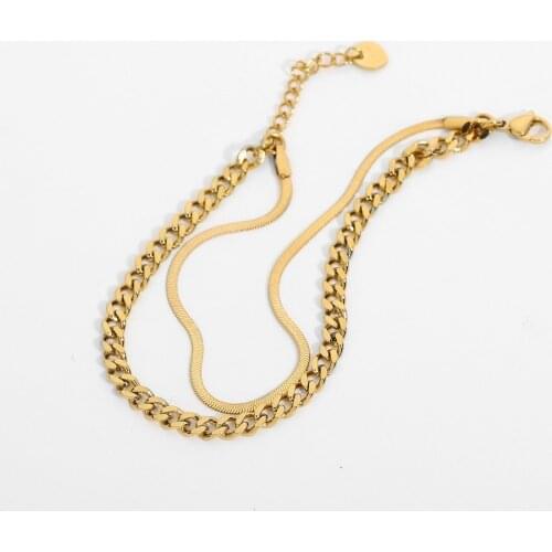 Punk Style Double Layer Cuban Chain Snake Chain Bracelets For Women 14k Gold Plated 316L Stainless Steel Bracelets Jewelry