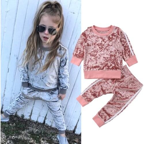 1-6T Kids Girls Clothes Set Stripel Print Long Sleeve Sweatshirt Long Pants Velvet Toddler Autumn Clothes Tracksuit Girl Outfit