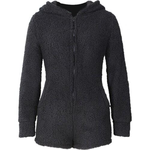 80% HOT SALES！！！Women Plush Long Sleeve Zipper Hooded Thick Warm Autumn Winter Short Playsuit