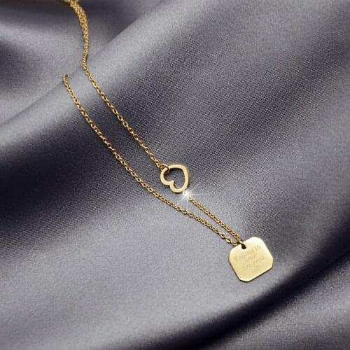 YUN RUO Heart Square Pendant Necklace Rose Gold Fashion Titanium Steel Jewelry Woman Christmas Gift Never Fade Drop Shipping