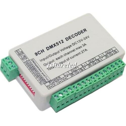 1Pcs 9CH dmx512 decoder LED Controller 9 channel dmx 512 dimmer driver 9*3A WS-DMX-9CH DC12-24V