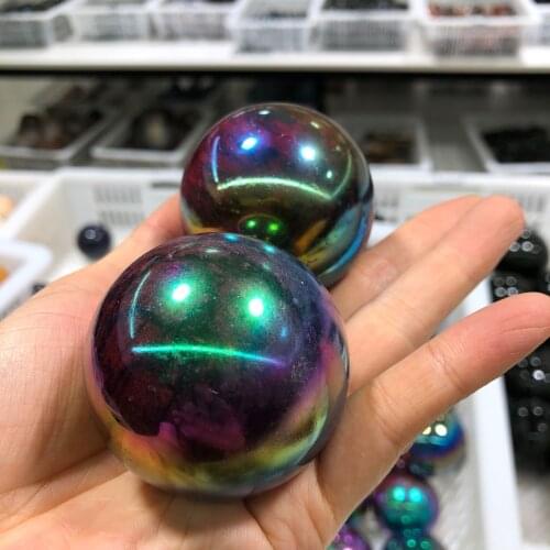 1PC Natural stone electroplated purple and green miscellaneous stone ball crystal healing ball 45-50mm