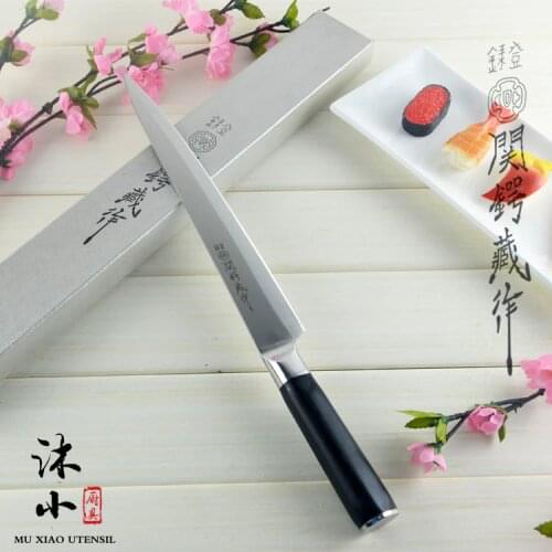 Free Shipping MU XIAO Stainless Steel Sashimi Sashayed Salmon Sushi Knife Fillet Knives Kitchen Fish Slicing Cooking Knife