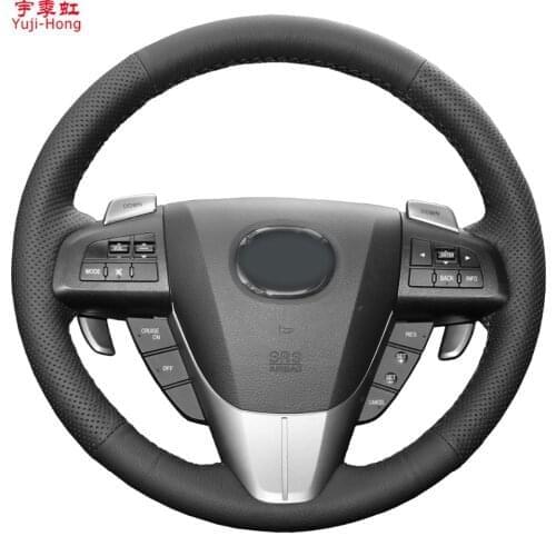 Yuji-Hong Real Leather Car Steering Covers Case for MAZDA 3 2011-2015 CX-7 CX-9 Mazda 5 2011-2013 Hand-stitched Genuine Leather