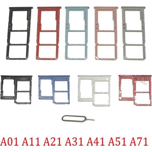 Phone SIM SD Card Trays For Samsung Galaxy A01 A11 A21 A31 A41 A51 A71 Original Phone SIM Chip Card Slot Holder Part + Pin