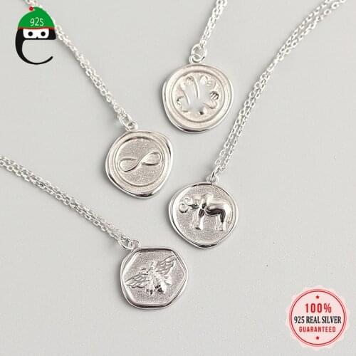 ElfoPlataSi 925 Sterling Silver Irregular Round Elephant Bees Infinity Pendant Necklace For Women Wedding Party Jewelry DA207